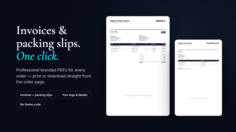 FlatInvoice invoice and packing slip PDFs, one click