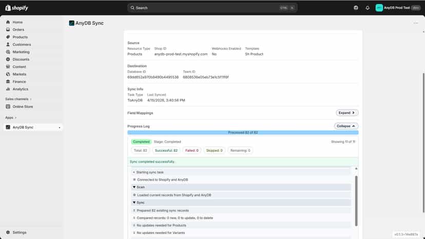 Sync from Shopify to AnyDB