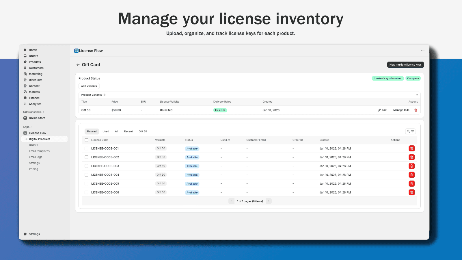 Import and assign license keys to products easily