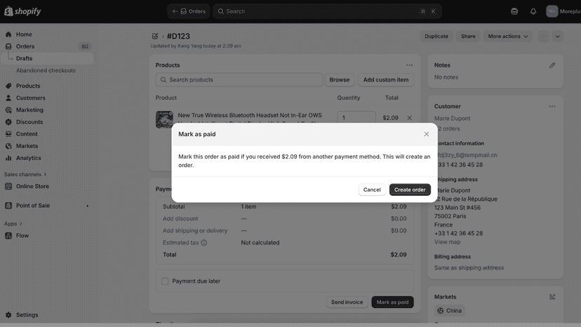 create an order