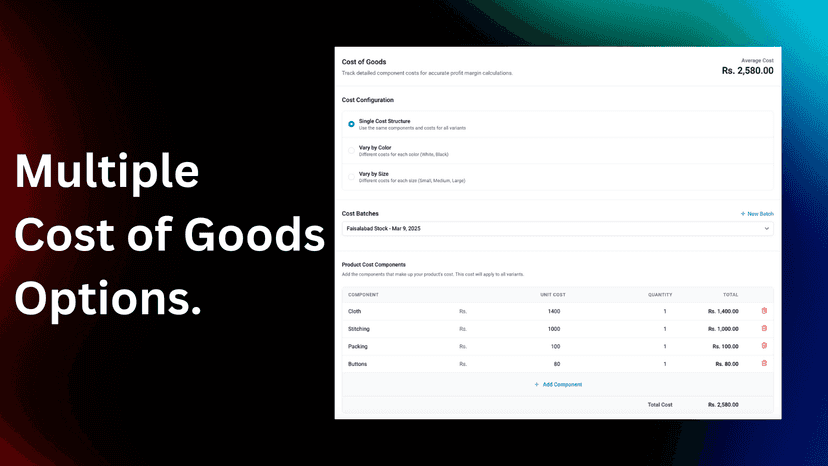 multiple cost of goods options in pozify