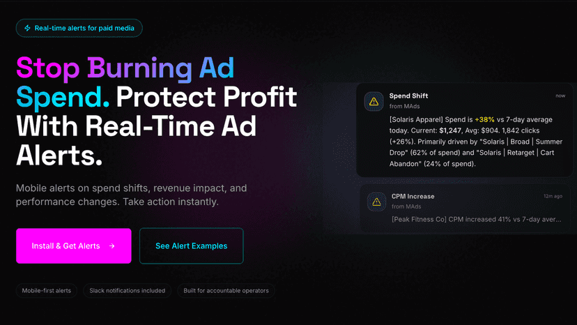 MAds Manager: Stop Burning Ad Spend. Protect Profit With Alerts.