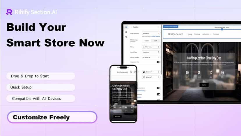 Build store with Sectionly Section, drag - drop, all devices.