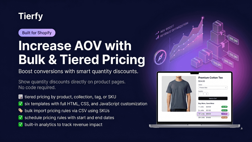 Tierfy tiered pricing table with quantity breaks on product page