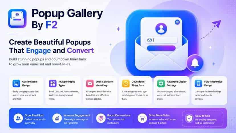 Popup Gallery By F2 popup builder for email capture and sales