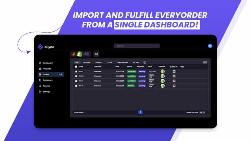 Order management page of eSync