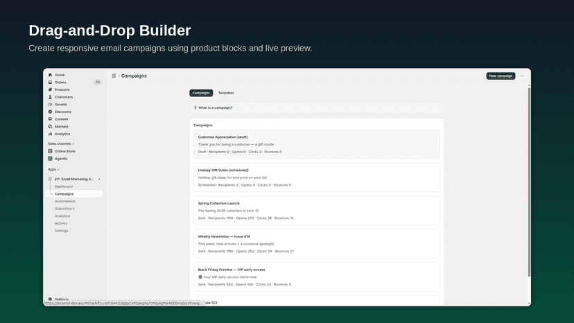 Drag and drop responsive email campaign builder