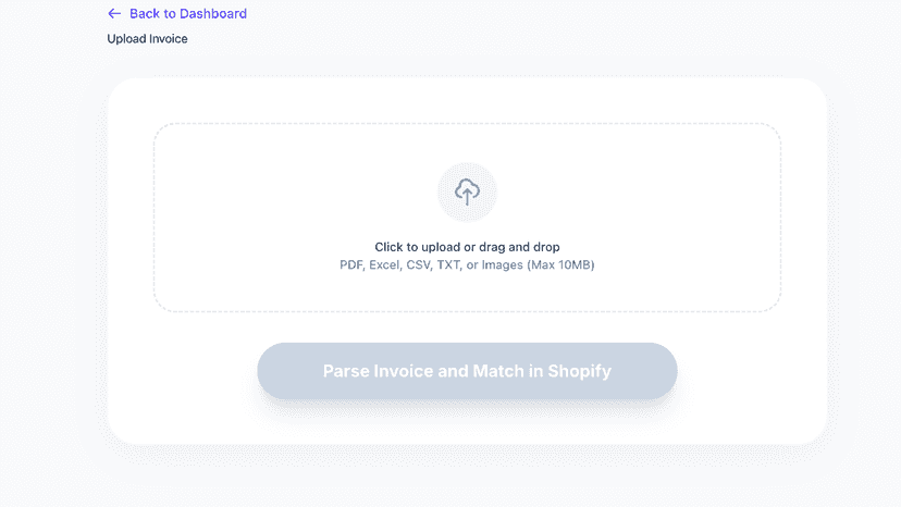 Invoice upload screen