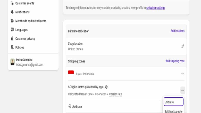 Setting Shipping