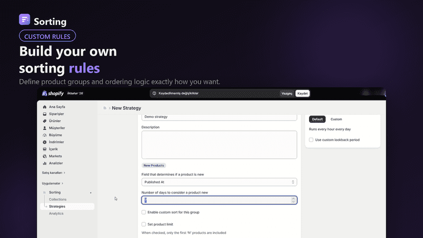 Building a custom sorting rule with product groups and ordering