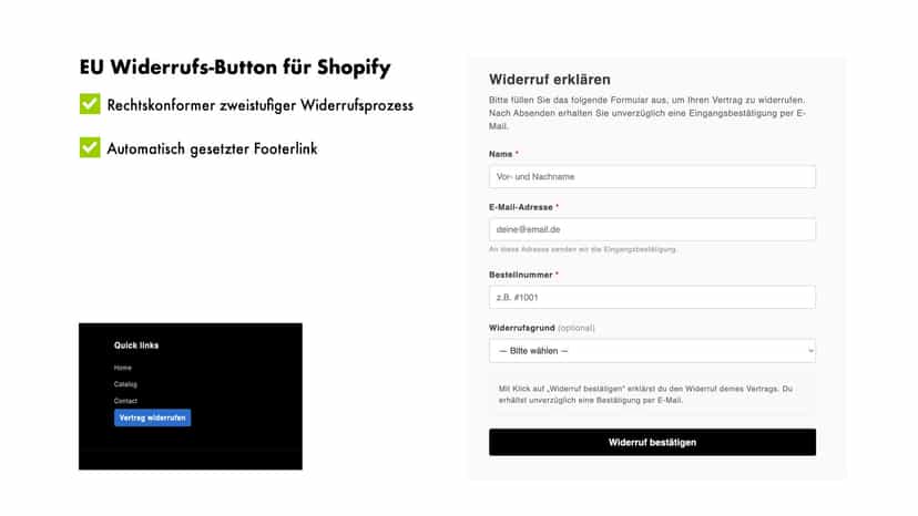 Widerrufsformular und Footerlink