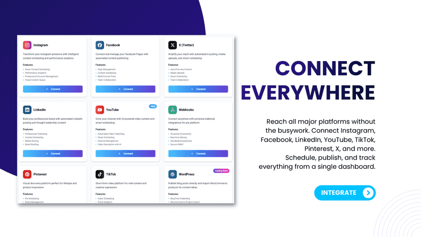IDEQO social media integrations for Instagram TikTok YouTube X