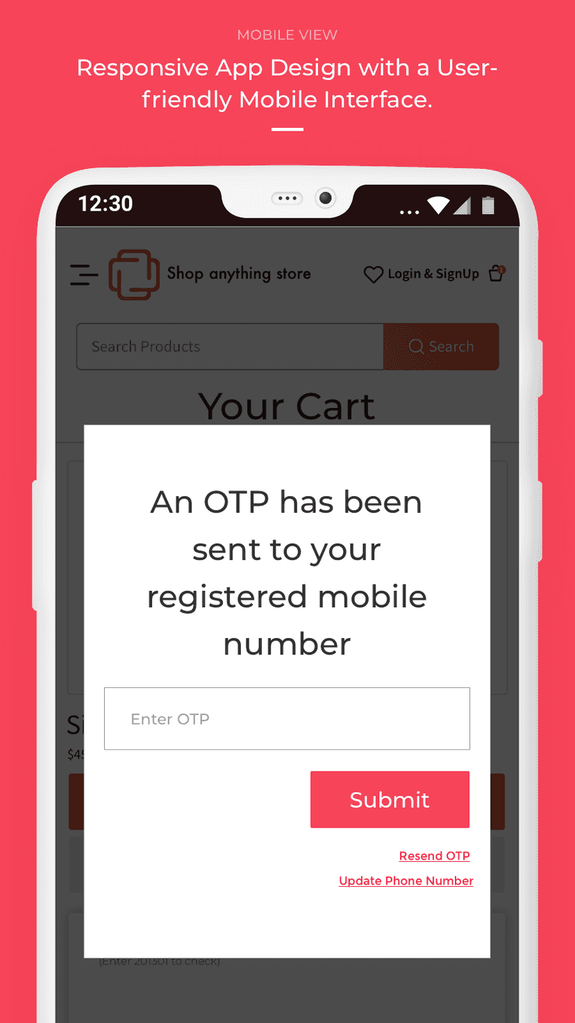 mobile view - otp on cart