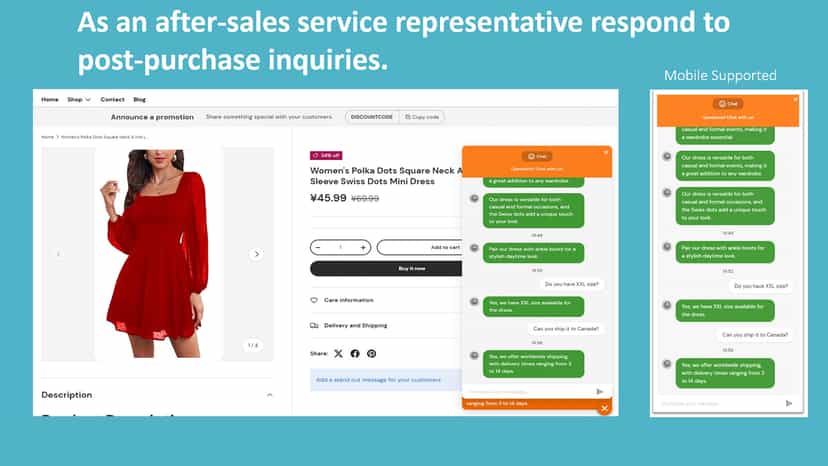 AI representative respond to post-purchase inquiries.