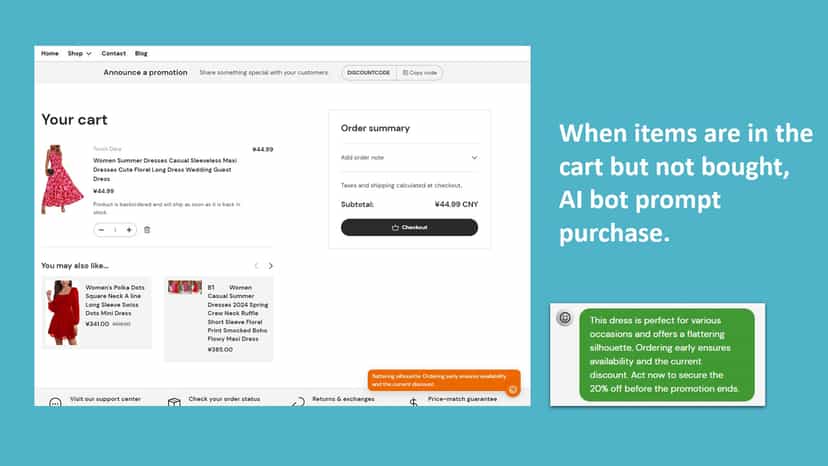 When items are in the cart but not bought, AI bot prompt purchase