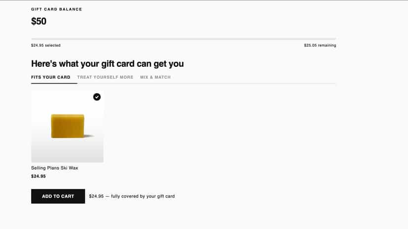 We suggest items that customers can buy with their gift card.