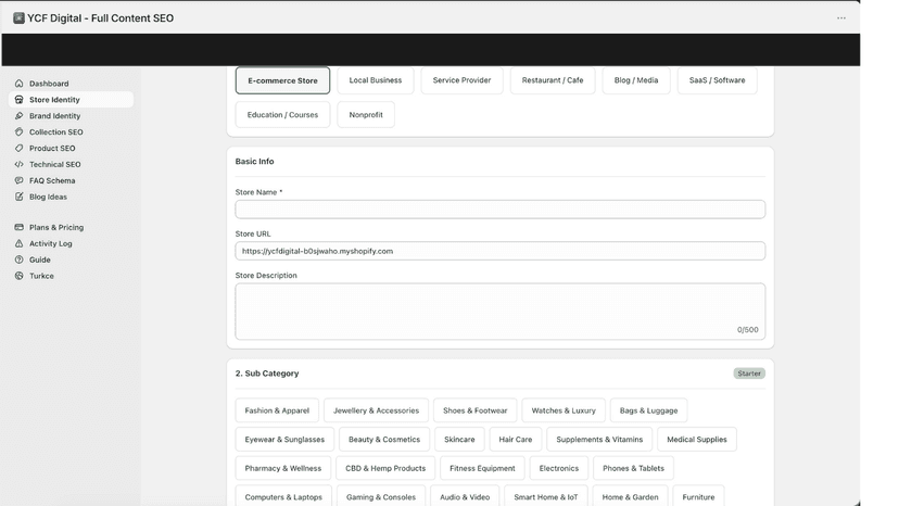 Full Content SEO APP for Shopify store Identity