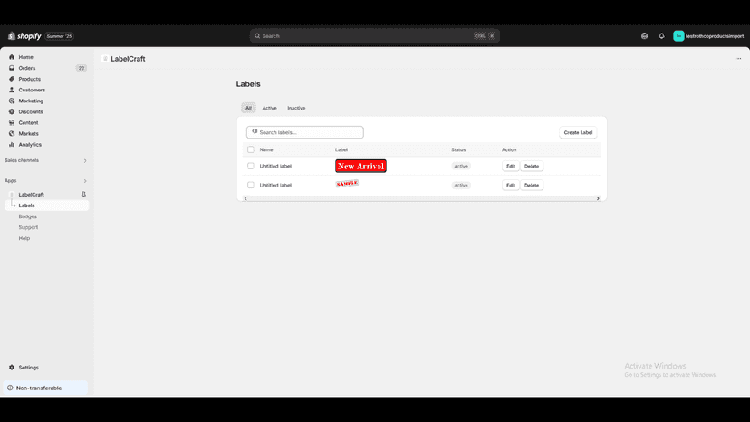 Labels Page
