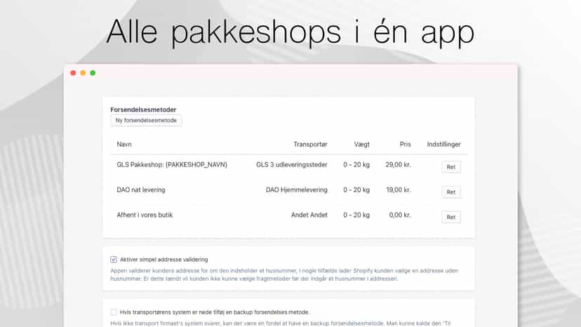 Alle pakkeshops i en app