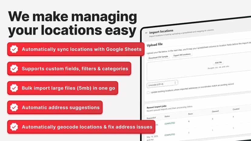 Map Locations Bulk Import & Google Sheets Sync