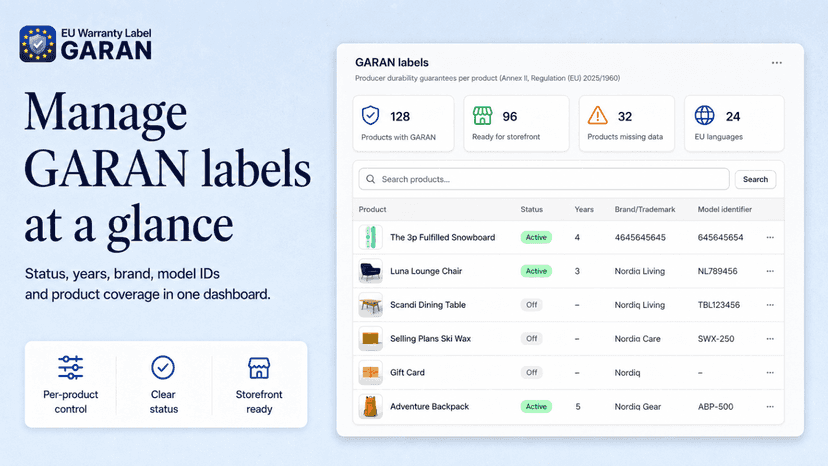 GARAN durability label editor with live preview