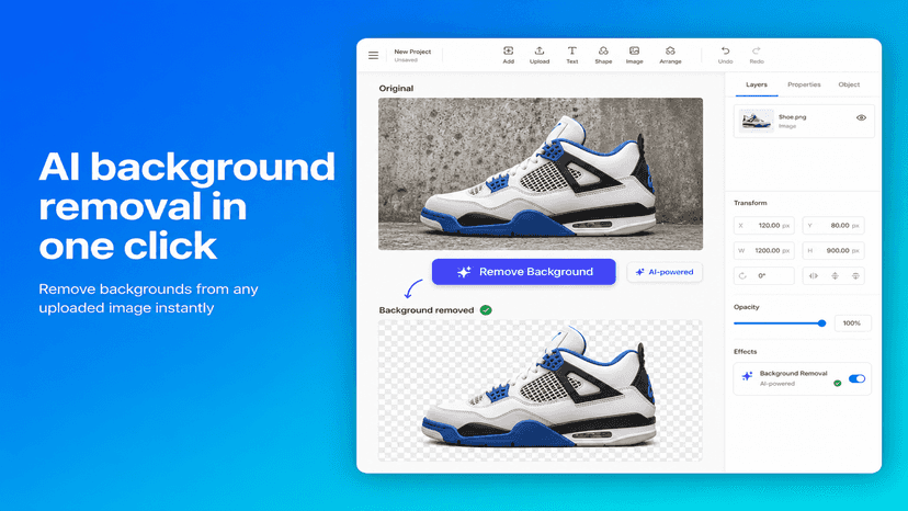 AI background removal on uploaded image in Packly builder