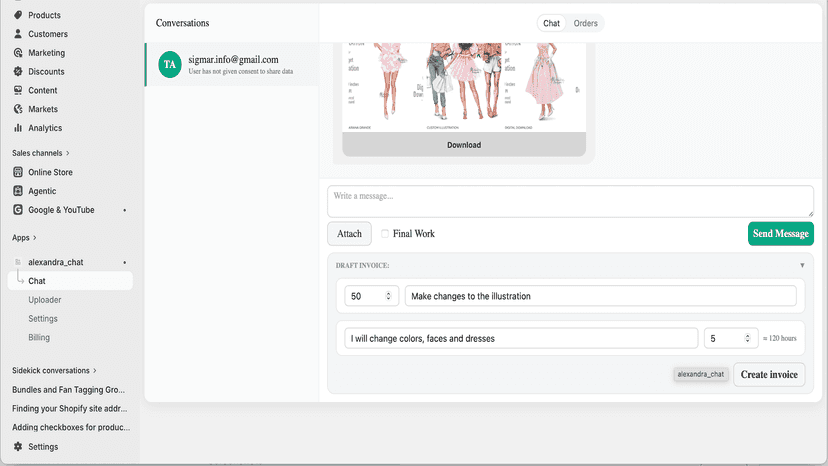 Create professional client invoices and manage payment details.