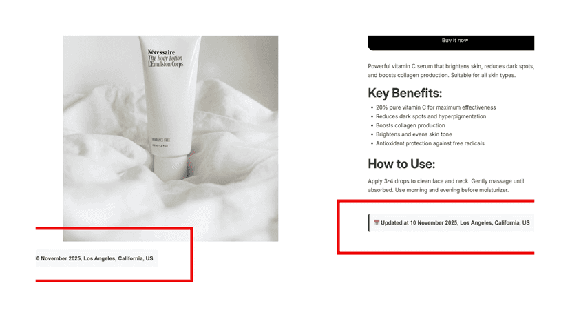SEO date block on product page - automatic freshness signal for