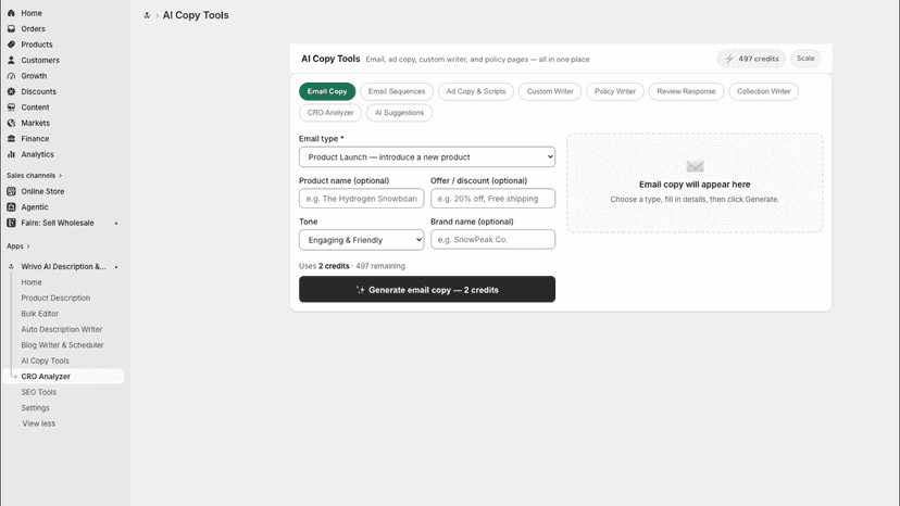 AI copy tools for email, ads and CRO analysis
