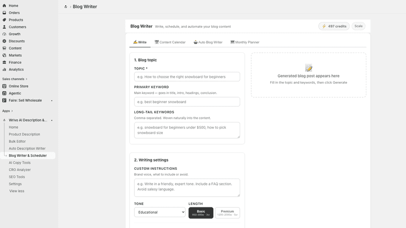 AI blog writer with scheduler and content calendar