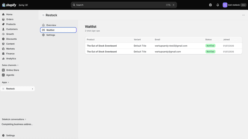 Restock dashboard showing shoppers waiting on products