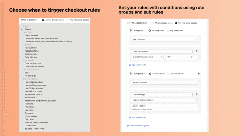 Choose when to trigger your rules at checkout with sub rules