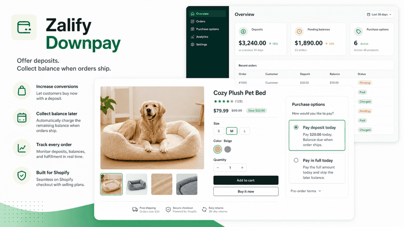 Storefront product page with deposit payment options