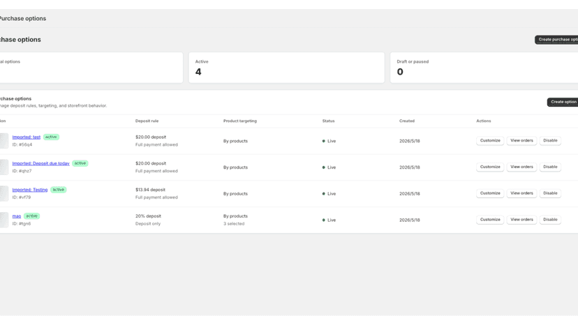 purchase option list