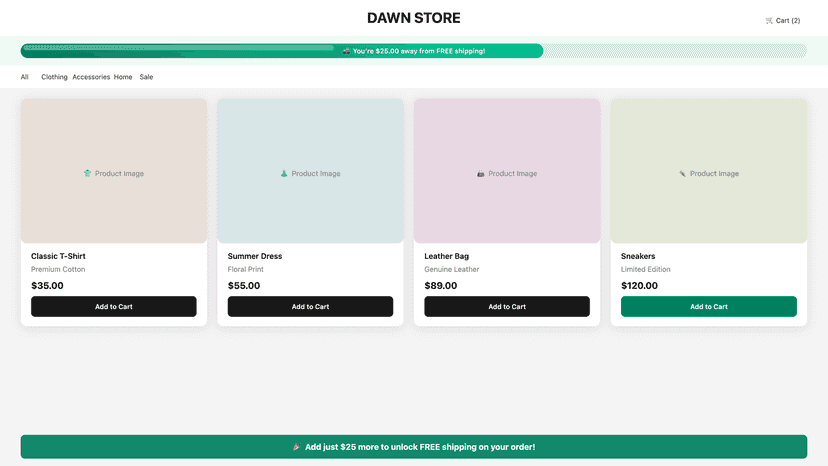 Shipping progress bar displayed on storefront