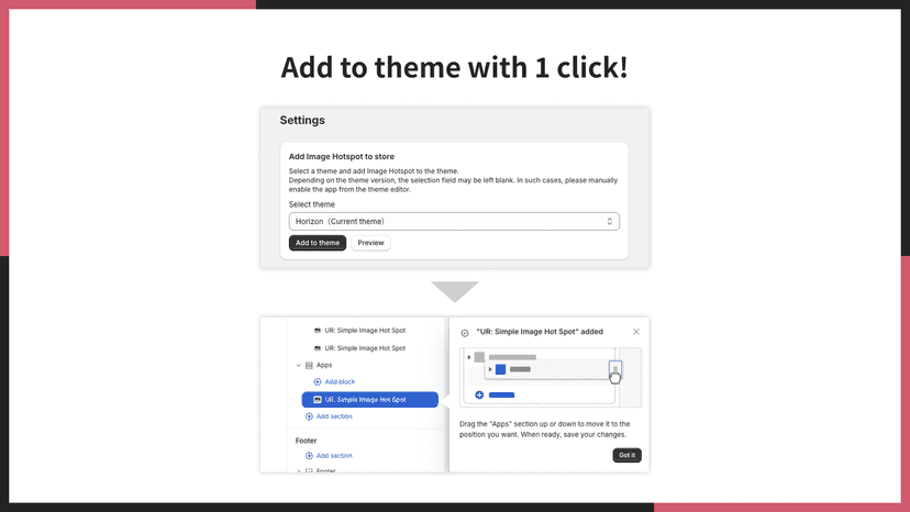 Add to theme with 1 click!