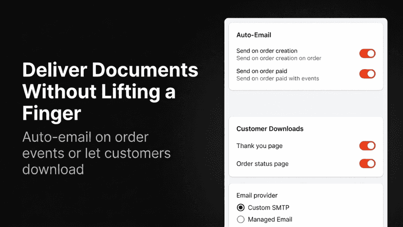 Auto-email and customer download settings