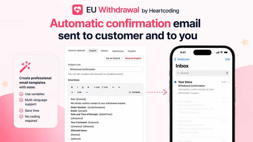 custom email template. automatically sent to your customer you