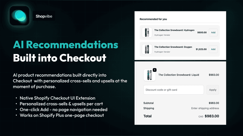 AI checkout recommendations with one-click add and upsells