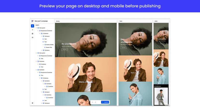 Preview your page on desktop and mobile before publishing