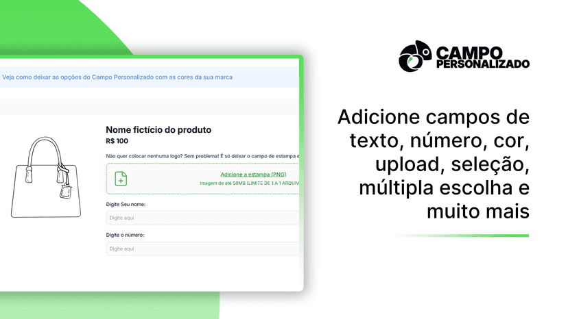 Adicione campos para texto, número, posição e variações extras
