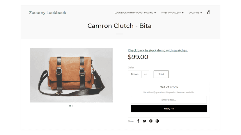 Zooomy Back in-stock Front end