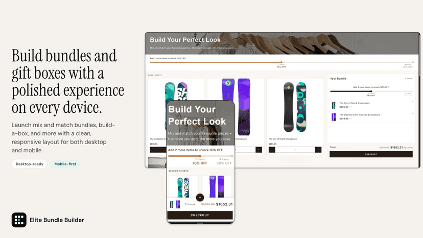 Elite Bundle Builder mix and match on desktop and mobile