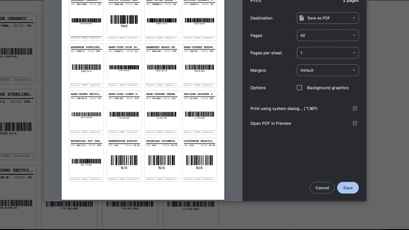 Printable sheet of scannable barcode labels