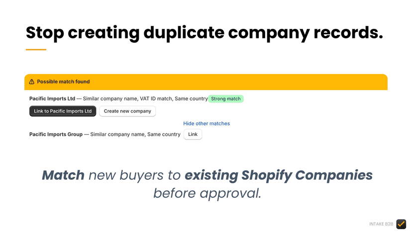 New applicant matched to an existing Shopify B2B Company
