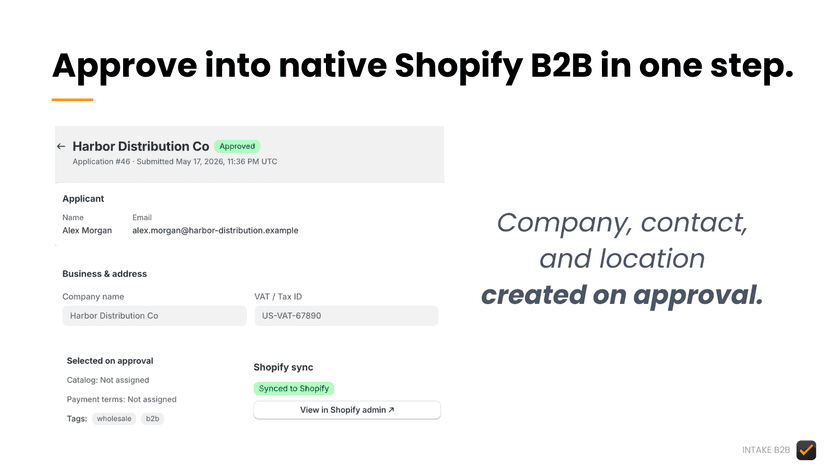 Approving a wholesale buyer application in Shopify admin