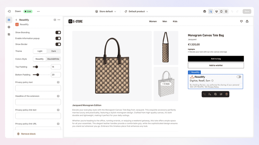 Allow users to enable adding purchased products to Resellify