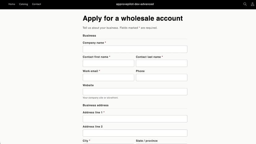 Storefront wholesale application form buyers fill in