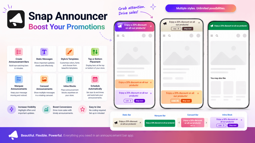 Mobile storefront with a Snap Announcer banner