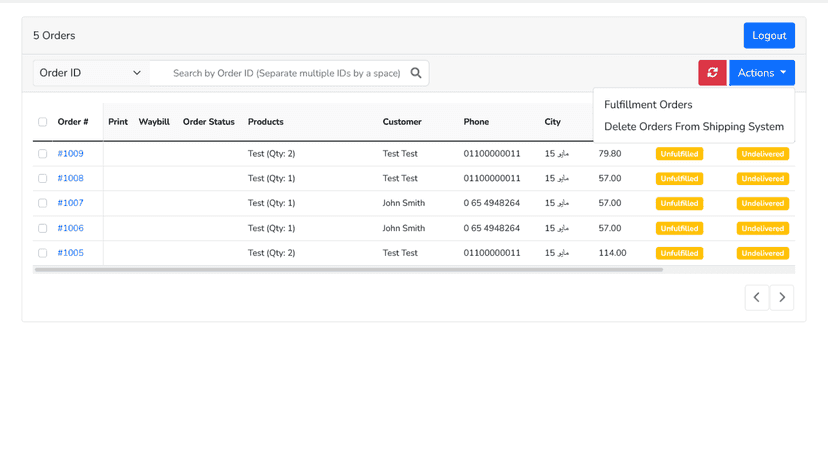Select multiple orders to fullfill them for delivery